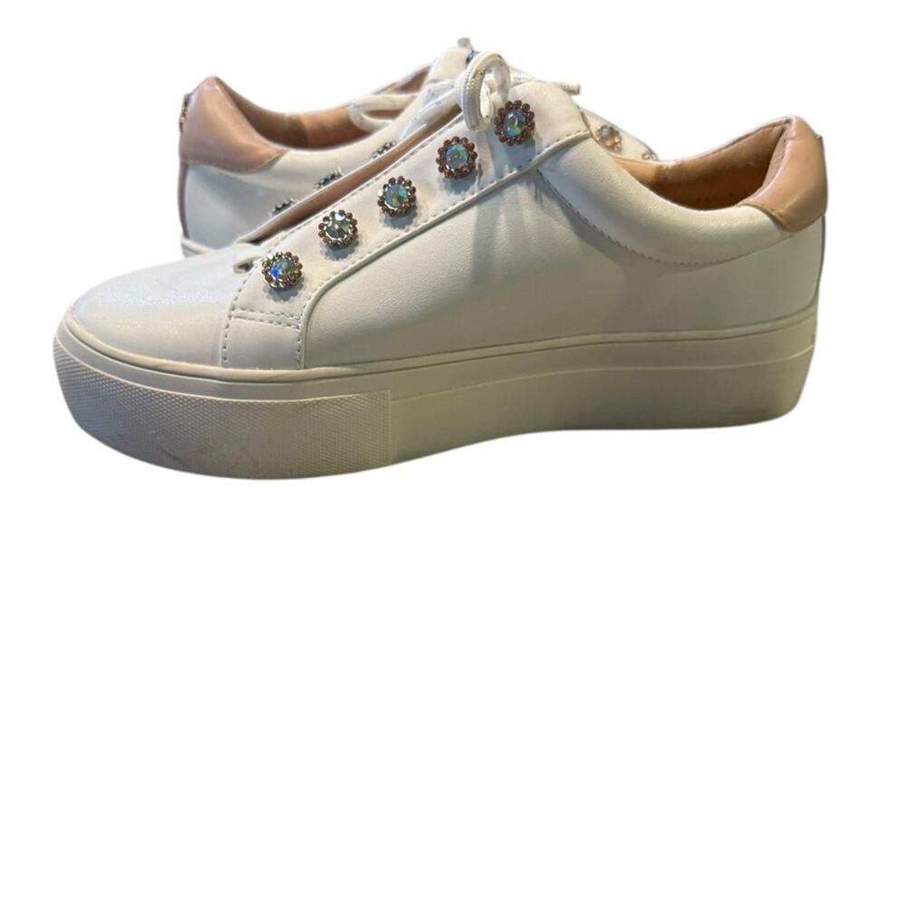 Kurt Geiger London Platform Sneakers White Leather Jewel Embellished Women Sz 6